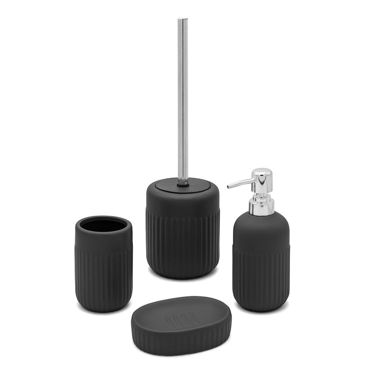 Set accessori bagno dispenser e portaspazzolini da appoggio nero in ceramica Cup