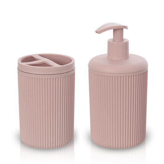 Set accessori bagno dispenser e portaspazzolini da appoggio rosa in plastica Ring