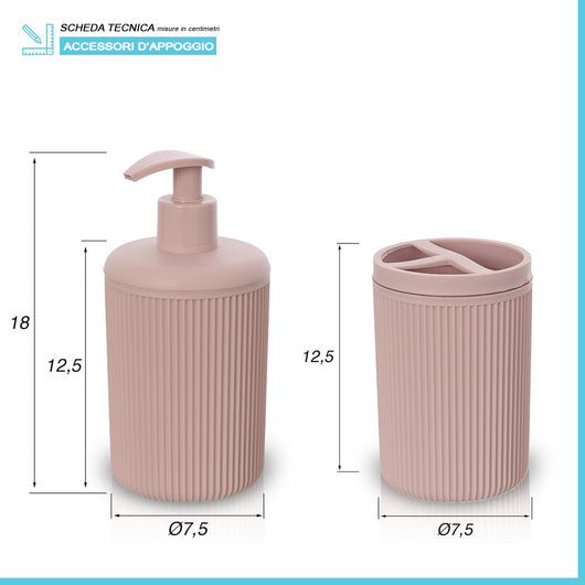 Set accessori bagno dispenser e portaspazzolini da appoggio rosa in plastica Ring