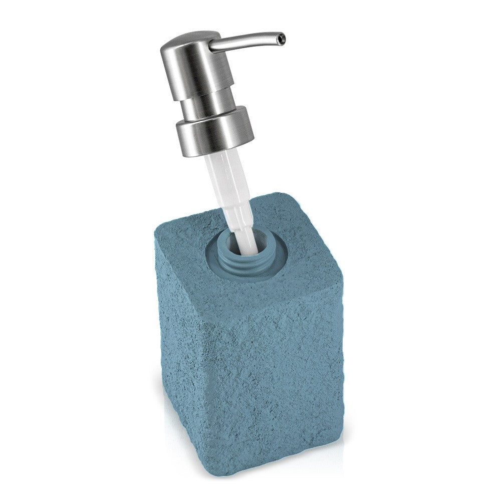 Set accessori bagno dispenser e portaspazzolini in resina turchese cobalto effetto pietra