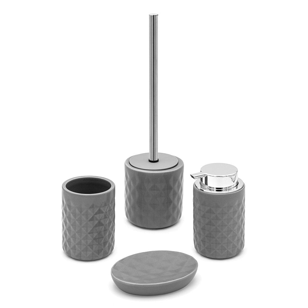 Set accessori bagno grigio da appoggio dispenser e portaspazzolini in ceramica Cristal