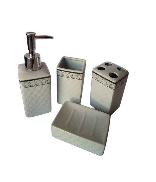 Set Accessori Bagno Moderno In Ceramica Da Appoggio Design Classico Con Decoro         