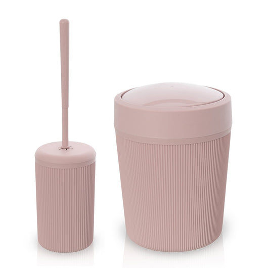 Set accessori bagno scopino e pattumiera rosa in plastica Ring