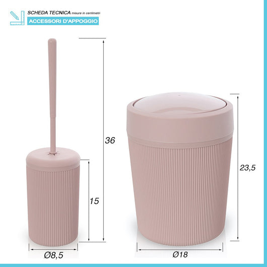 Set accessori bagno scopino e pattumiera rosa in plastica Ring