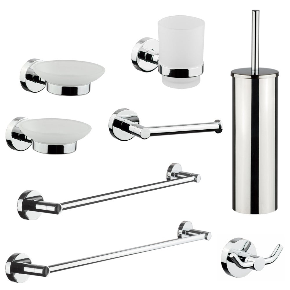 Set 8 Accessori da Bagno in Acciaio Cromato e Vetro Satinato Bonussi