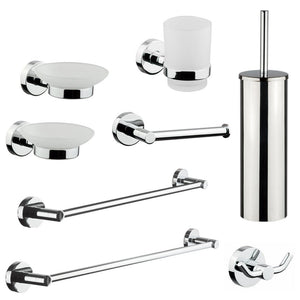 Set 8 Accessori da Bagno in Acciaio Cromato e Vetro Satinato Bonussi