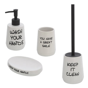 Set accessori linea Wash bianco con scritte completo di portascopino