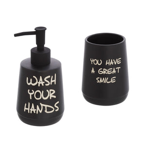 Set accessori linea Wash dispenser + portaspazzolini in ceramica nero