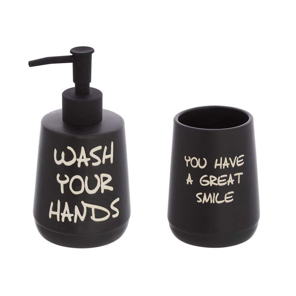 Set accessori linea Wash dispenser + portaspazzolini in ceramica nero