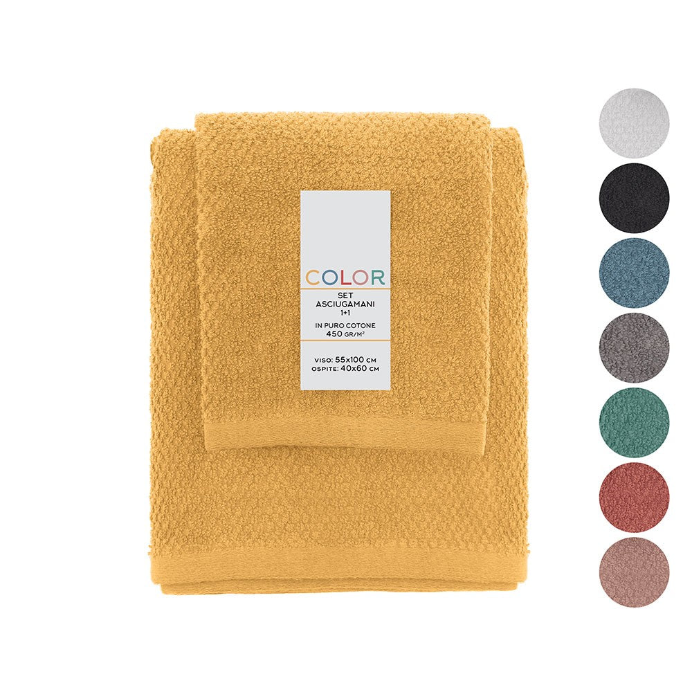 Set asciugamani bagno giallo per viso e ospite in cotone puro Spring