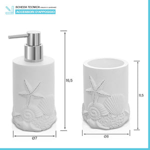 Set bagno con dispenser sapone e portaspazzolino da appoggio in resina bianco Coral