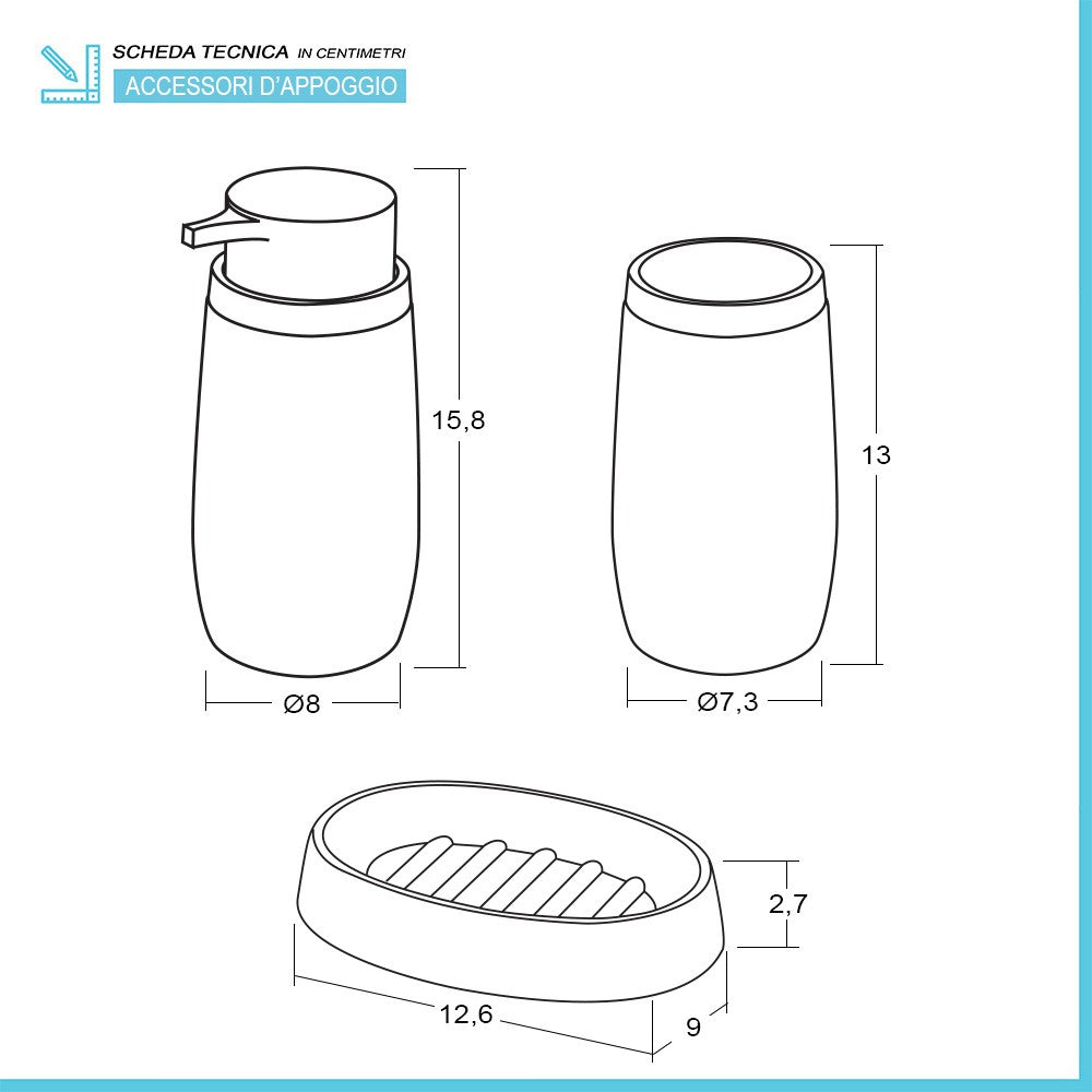 Set bagno da appoggio Blob in plastica liscia grigia con dettagli effetto legno