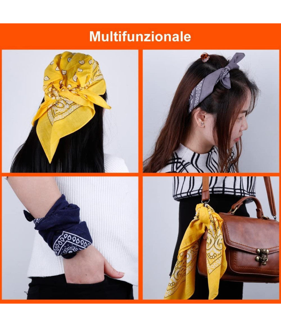 Set Bandana Vari Colori Per Capelli Collo Sciarpa Fazzoletti Da Taschino Cotone         