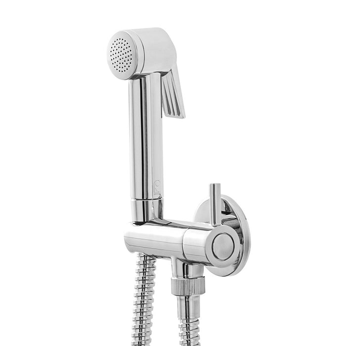 Set bidet incasso cromato con pulsante shut-off e supporto con rubinetto