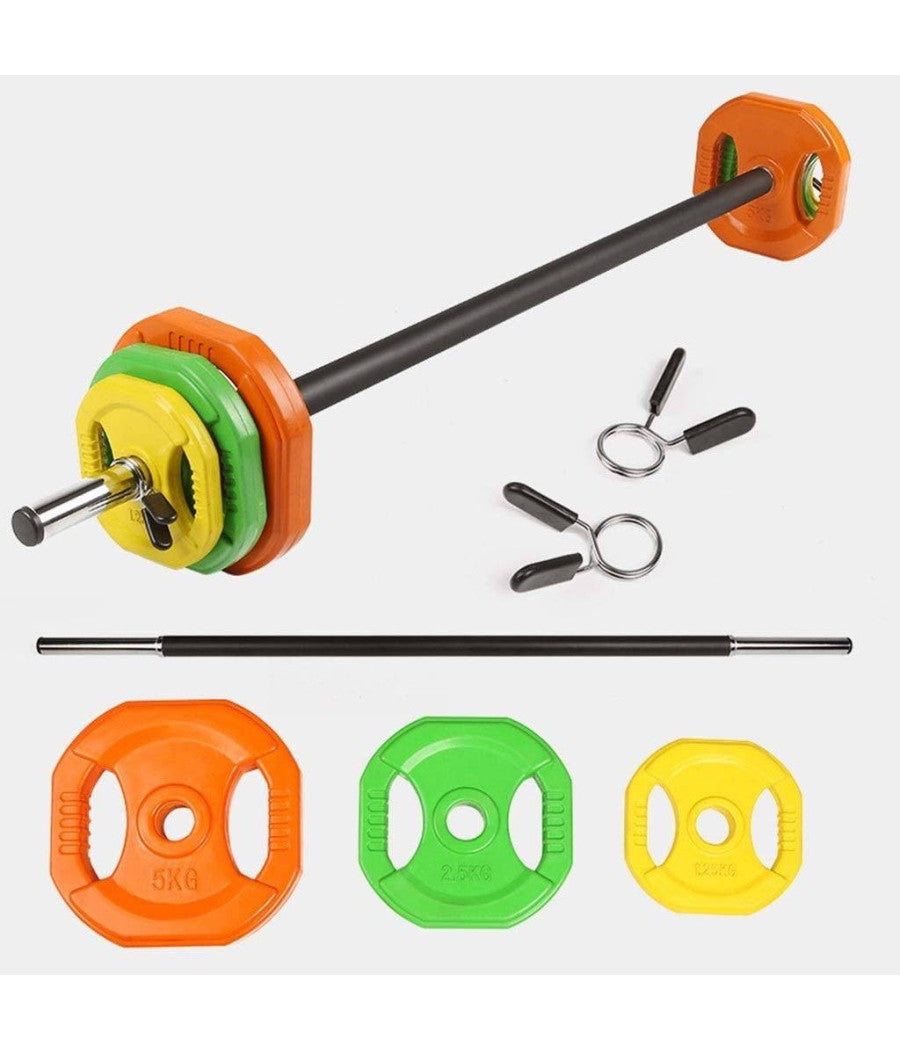 Set Bilanciere Con Dischi Colorati Pesi Da 20kg Per Allenamento Home Gym Fitness         