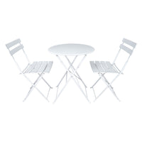 Set Bistrot 2 sedie + tavolino Pieghevole salvaspazio per Giardino, Balcone, Veranda e terrazza - Set di Arredamento per Esterni in Acciaio antiruggine. Colore Bianco.