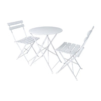 Set Bistrot 2 sedie + tavolino Pieghevole salvaspazio per Giardino, Balcone, Veranda e terrazza - Set di Arredamento per Esterni in Acciaio antiruggine. Colore Bianco.