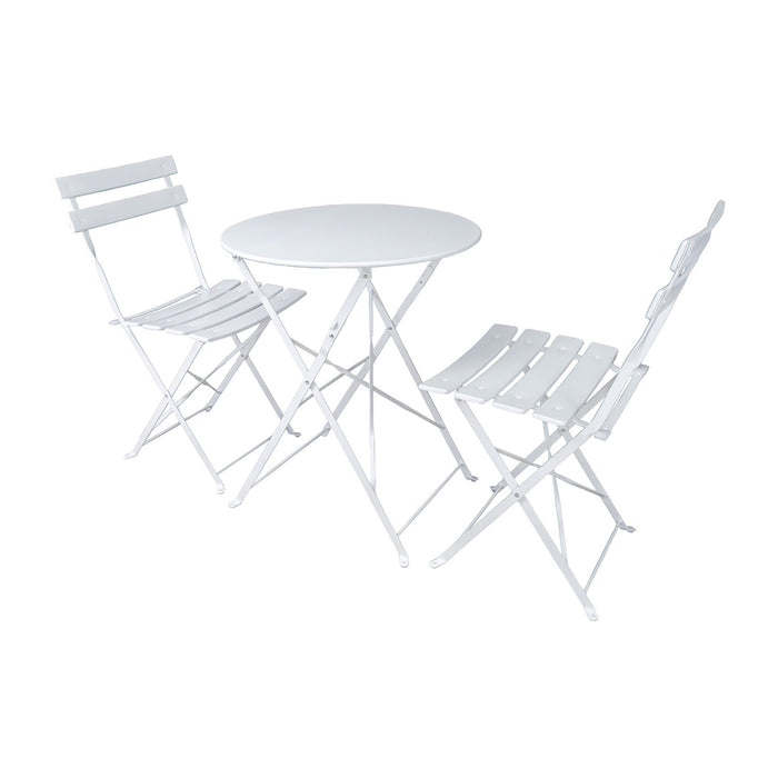 Set Bistrot 2 sedie + tavolino Pieghevole salvaspazio per Giardino, Balcone, Veranda e terrazza - Set di Arredamento per Esterni in Acciaio antiruggine. Colore Bianco.