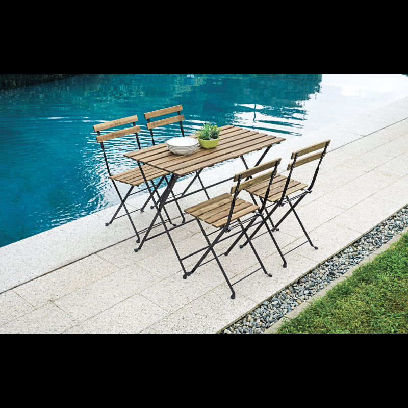 Set Bistrò In Ferro E Acacia Fsc Scura - 4 Sedie E Un Tavolo 100X54 Cm Moia