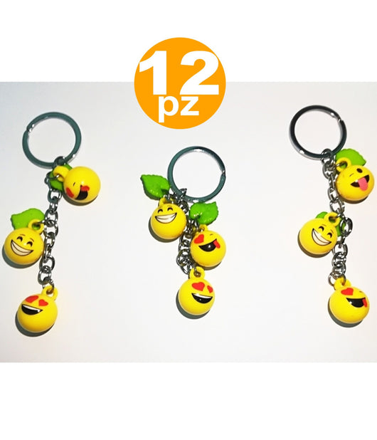 Set Bomboniere Pendente 3 Faccine Emoji Emoticon Porta Chiavi Compleanno 18 Anni         