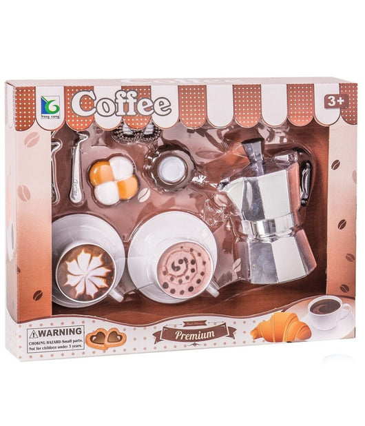 Set Caffe Giocattolo Bambini Con Caffettiera Tazzine E Cucchiaini Per 2 Persone         