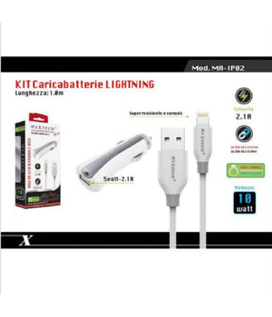 Set Caricatore Caricabatterie Ricarica Auto Cavo Dati Lightning 1mt Ma-ip02 Maxtech         