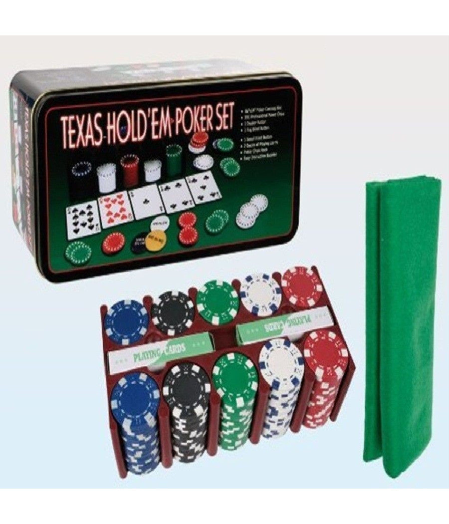 Set Cofanetto Poker Texas Holdem Fiches Chips Professionale Scatola Di Latta         