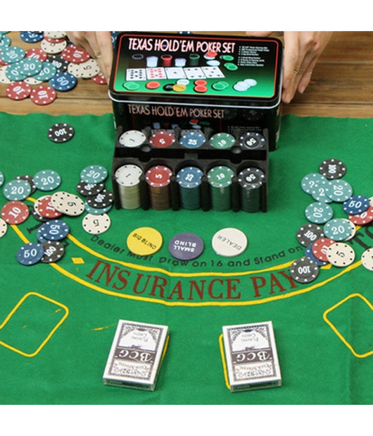 Set Cofanetto Poker Texas Holdem Fiches Chips Professionale Scatola Di Latta         