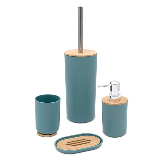 Set completo accessori bagno da appoggio acquamarina in abs e bamboo Surf