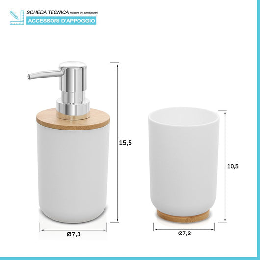 Set completo accessori bagno da appoggio in abs bianco e bamboo Surf