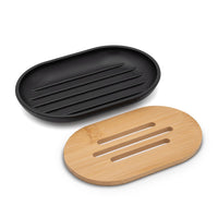 Set completo accessori bagno da appoggio in abs nero e bamboo Surf