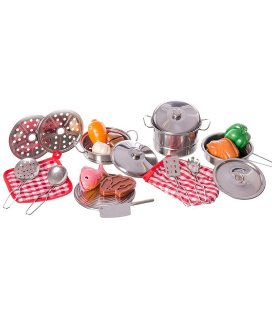 Set Cucina Giocattoli Bambini In Metallo 23pz Con Pentole Mestoli E Accessori         