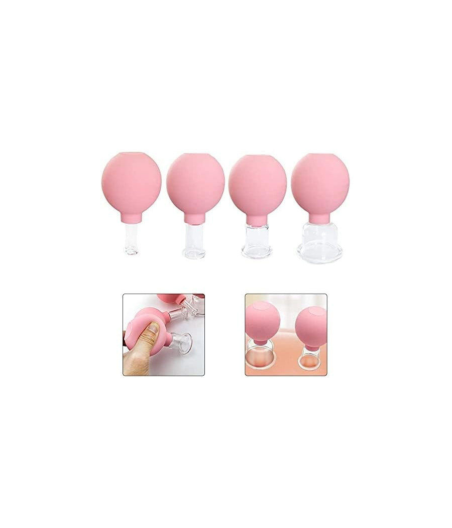 Set Di 4 Coppette Per Massaggio Facciale Sfera In Silicone Massaggiatore Schiena         