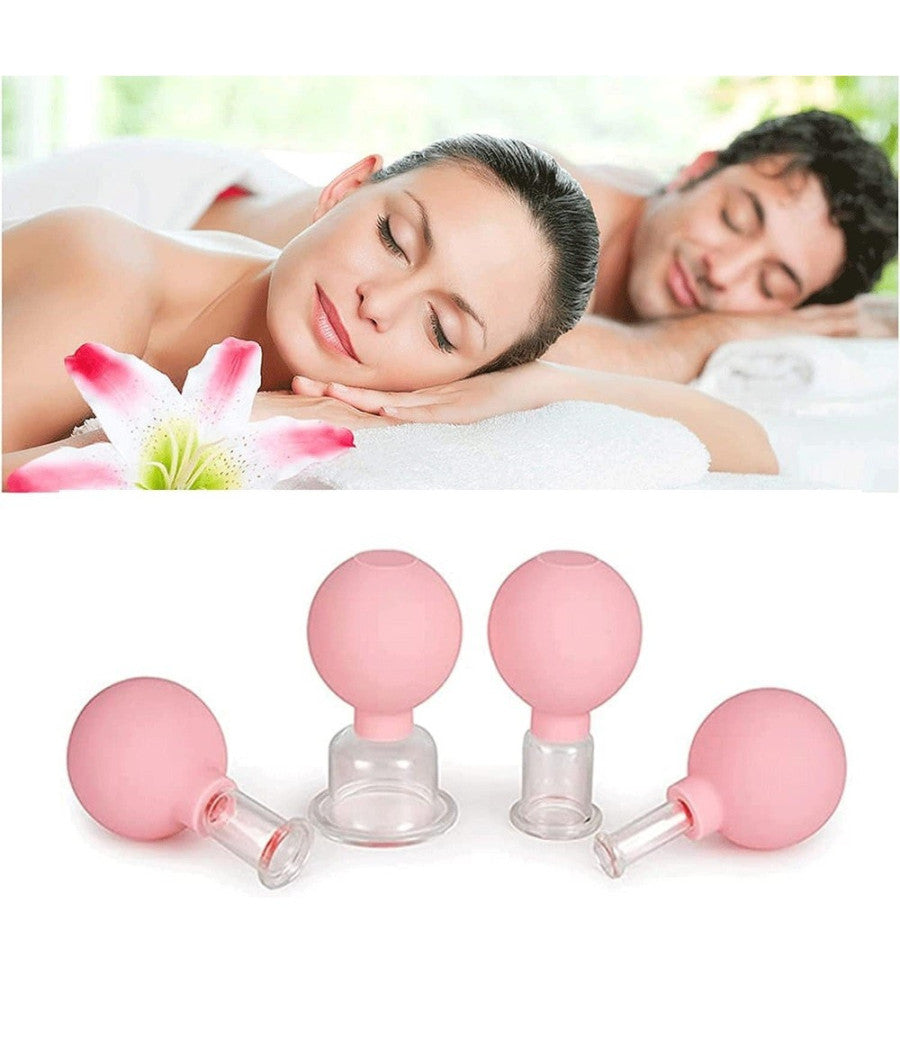 Set Di 4 Coppette Per Massaggio Facciale Sfera In Silicone Massaggiatore Schiena         