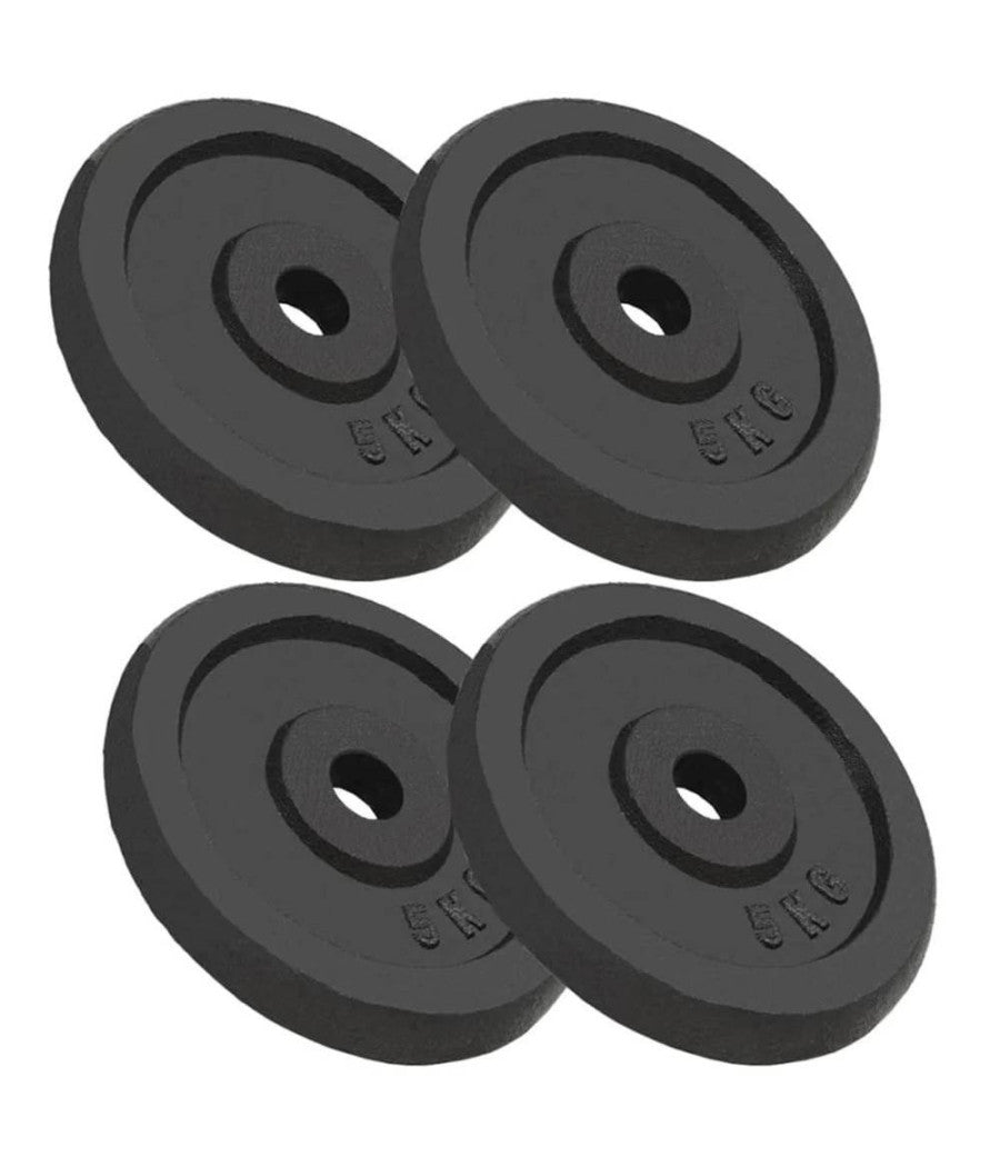 Set Di 4 Dischi Per Pesi Manubri Da 5 Kg In Ghisa Bilanciere F 30mm Colore Nero         