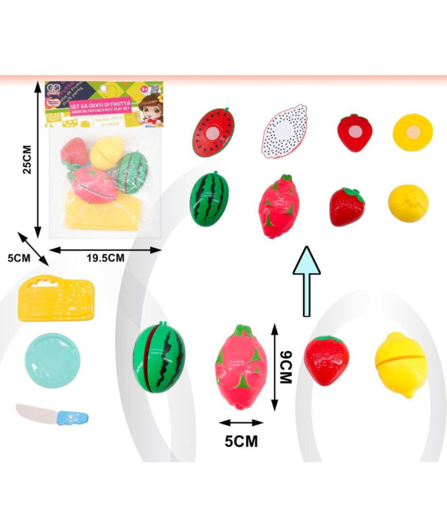 Set Di Cucina Con Frutta Tagliere Piattino E Coltello Giocattolo Per Bambini 3+         