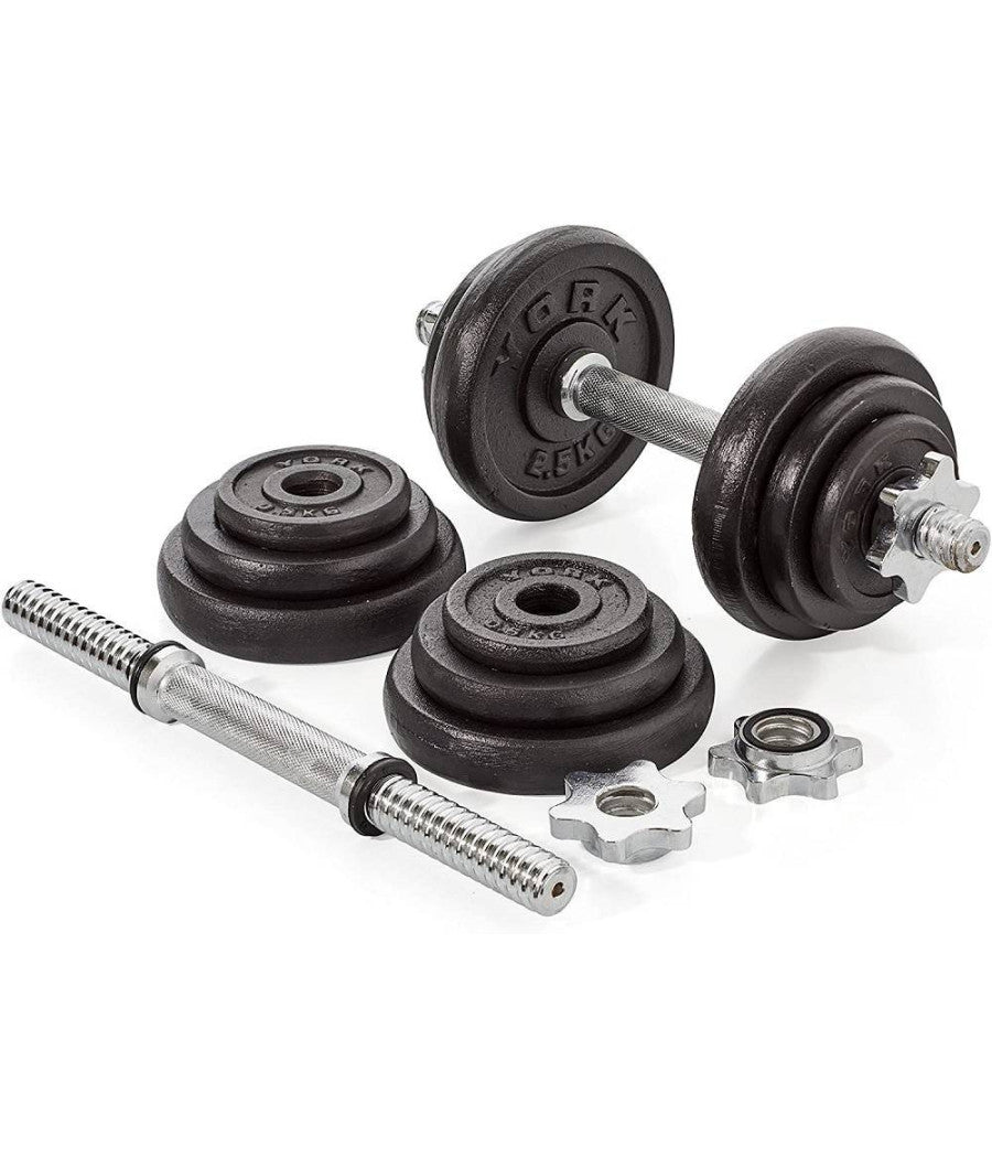 Set Di Manubri In Ghisa York Fitness 20kg Foratura 2,54cm Allenamento Palestra         