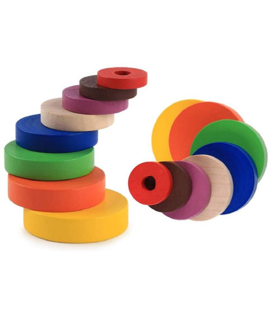 Set Di Puzzle Legno Anello Colorato Torre Giocattoli Educativi Sviluppo Bambini         