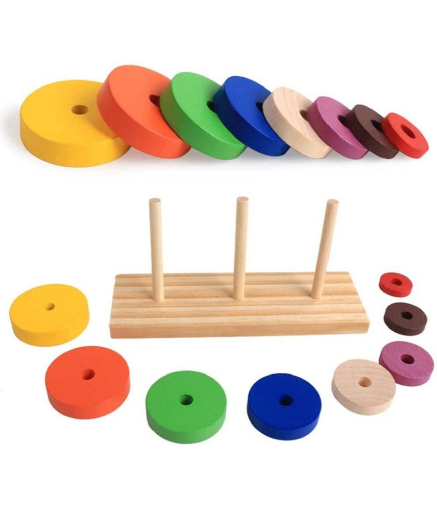 Set Di Puzzle Legno Anello Colorato Torre Giocattoli Educativi Sviluppo Bambini         