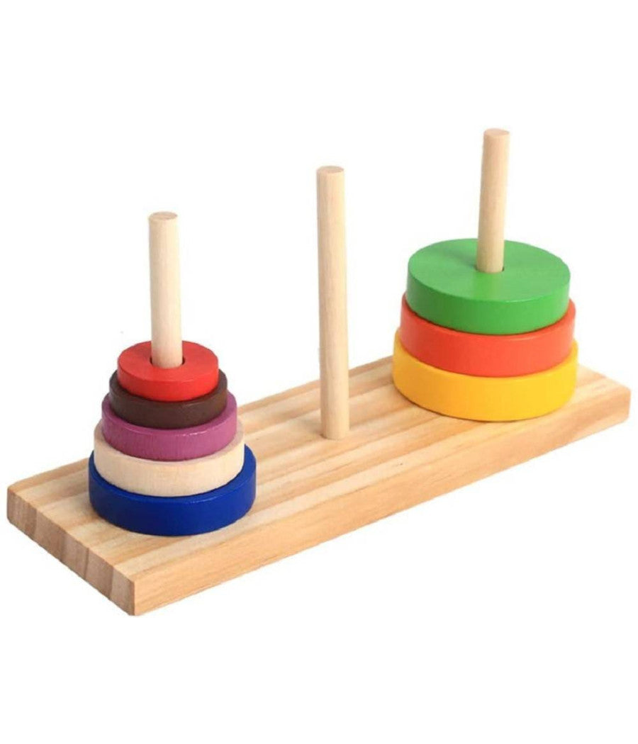 Set Di Puzzle Legno Anello Colorato Torre Giocattoli Educativi Sviluppo Bambini         