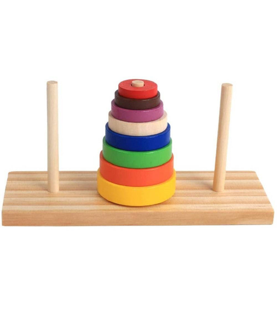 Set Di Puzzle Legno Anello Colorato Torre Giocattoli Educativi Sviluppo Bambini         