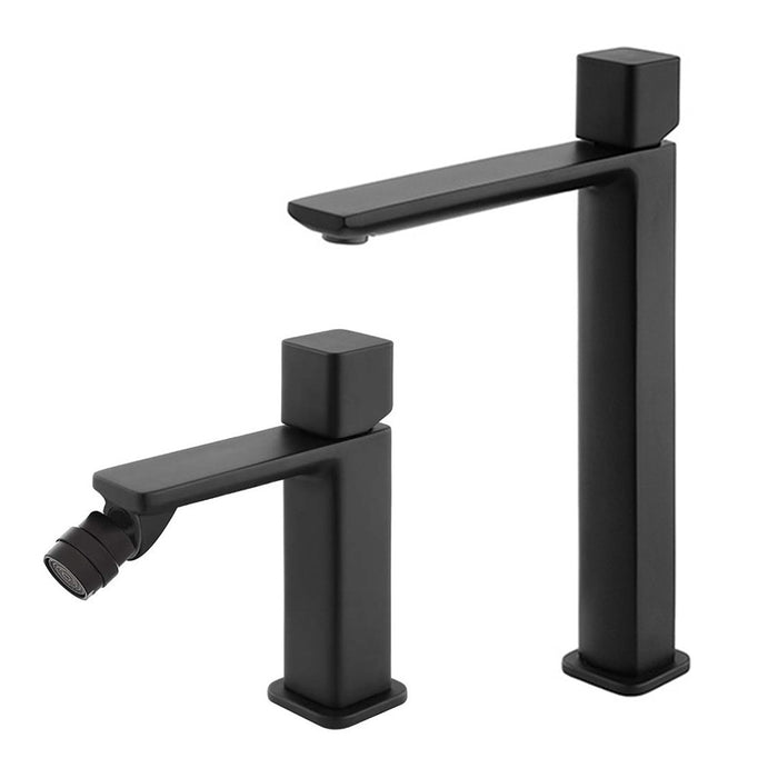 Set di rubinetti lavabo alto e bidet nero opaco con piletta Lotus