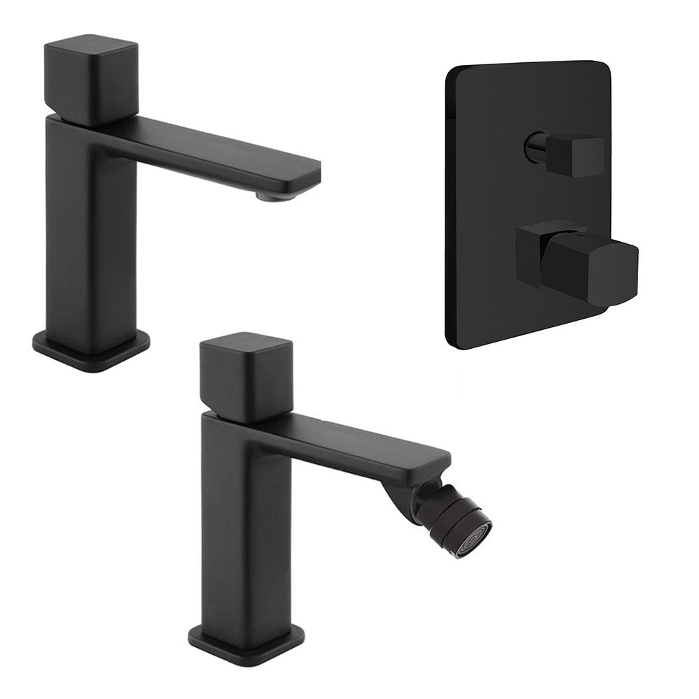 Set di rubinetti lavabo bidet e doccia in ottone nero opaco Lotus