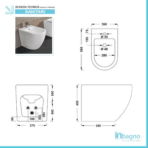 Sanitari Filomuro Rimless Serie Tokyo wc senza brida + bidet + copriwc rallentato