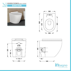 Sanitari Filomuro Rimless Serie Tokyo wc senza brida + bidet + copriwc rallentato