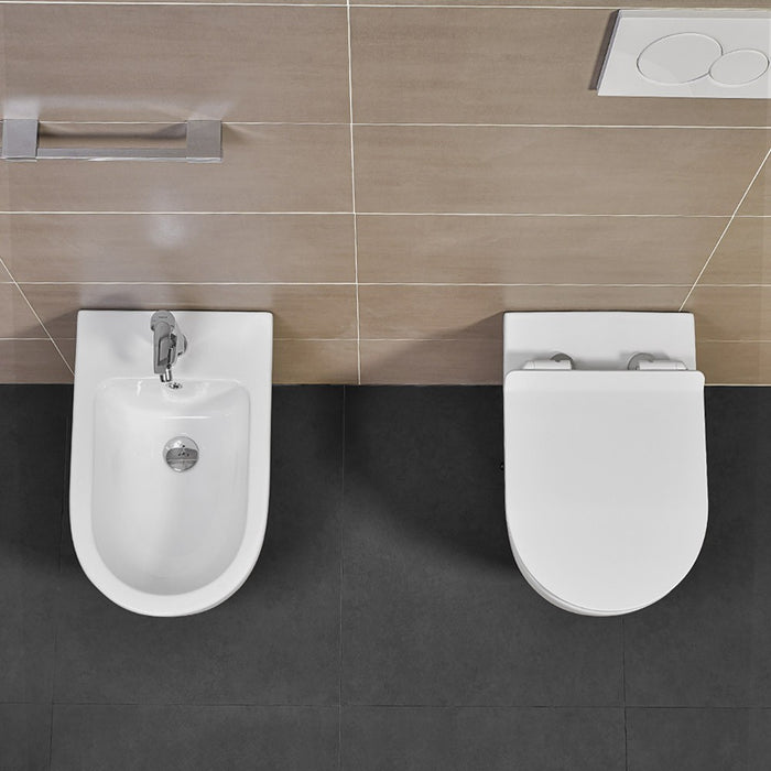 Sanitari Filomuro Rimless Serie Tokyo wc senza brida + bidet + copriwc rallentato