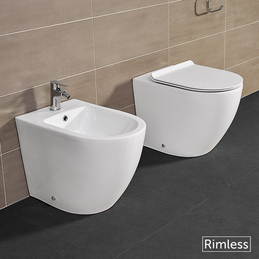 Sanitari Filomuro Rimless Serie Tokyo wc senza brida + bidet + copriwc rallentato