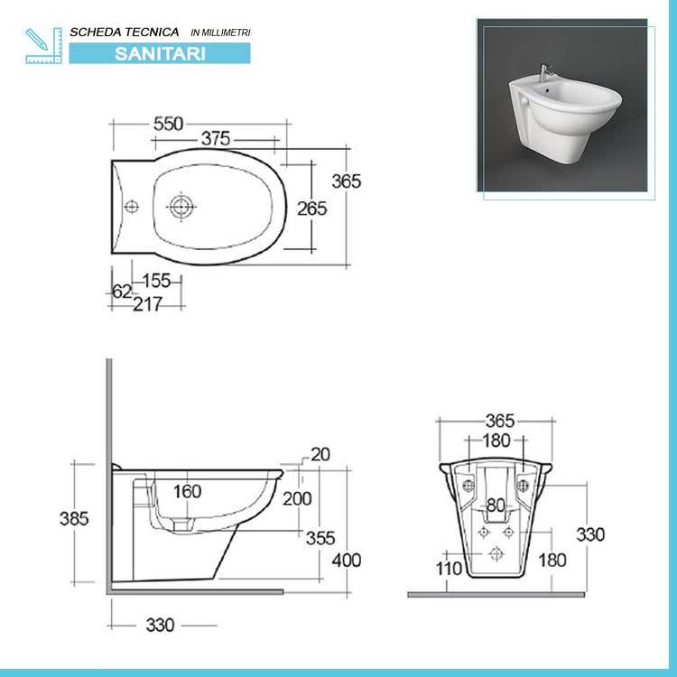 Set di Sanitari sospesi Karla in ceramica WC + Bidet + Copriwater