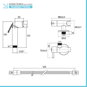 Set doccetta igienica cromata in ottone con pulsante shut-off e rubinetto 