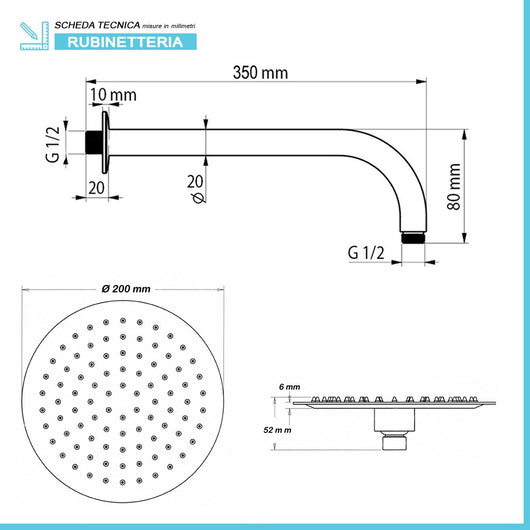 Set doccia a incasso cromato con soffione 20 cm e kit doccino Zoe